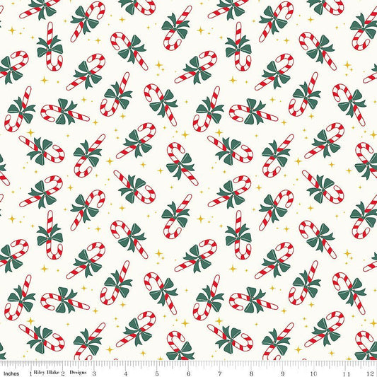 The North Pole Flannel Candy Cane White – Remnant 34" × 44" - Riley Blake from Fort Worth Fabric Studio