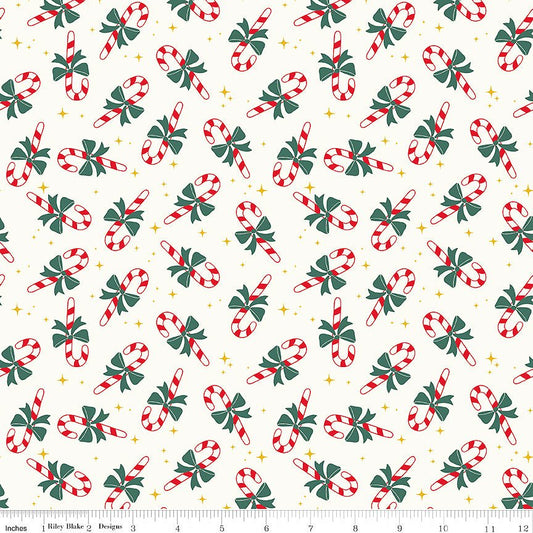 The North Pole Flannel Candy Cane White - Riley Blake from Fort Worth Fabric Studio