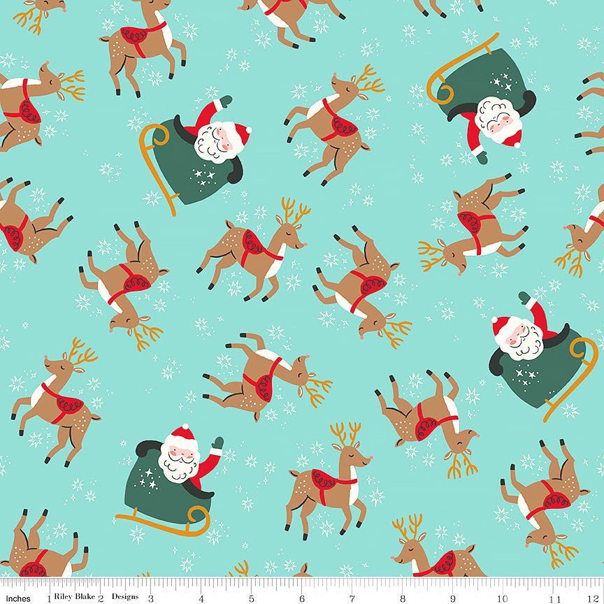 The North Pole Flannel Reindeer Toss Aqua – Remnant 39″ × 44″