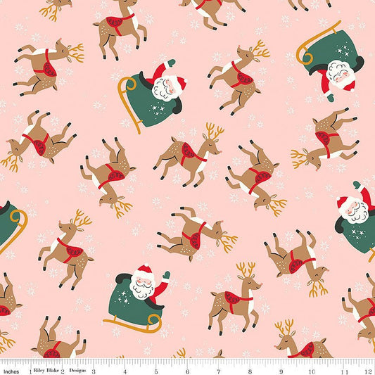 The North Pole Flannel Reindeer Toss Blush – Remnant 35" × 44" - Riley Blake from Fort Worth Fabric Studio
