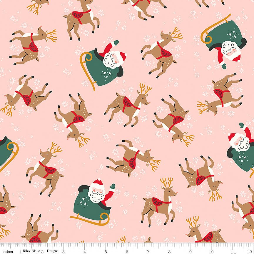 The North Pole Flannel Reindeer Toss Blush – Remnant 35" × 44"