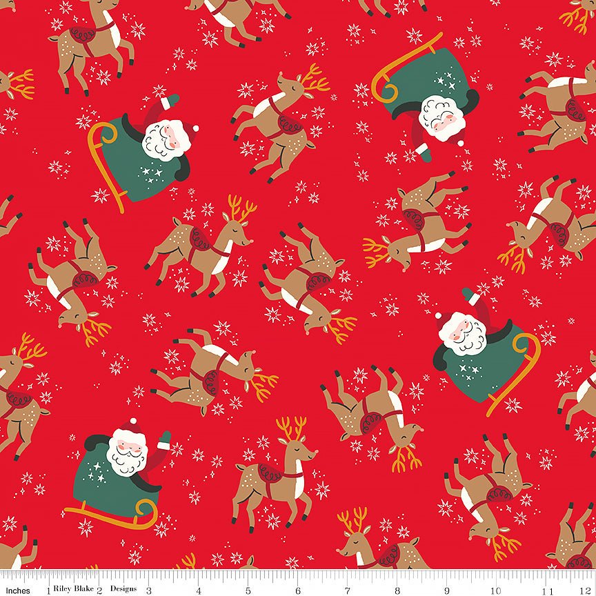 The North Pole Flannel Reindeer Toss Tomato - Riley Blake from Fort Worth Fabric Studio