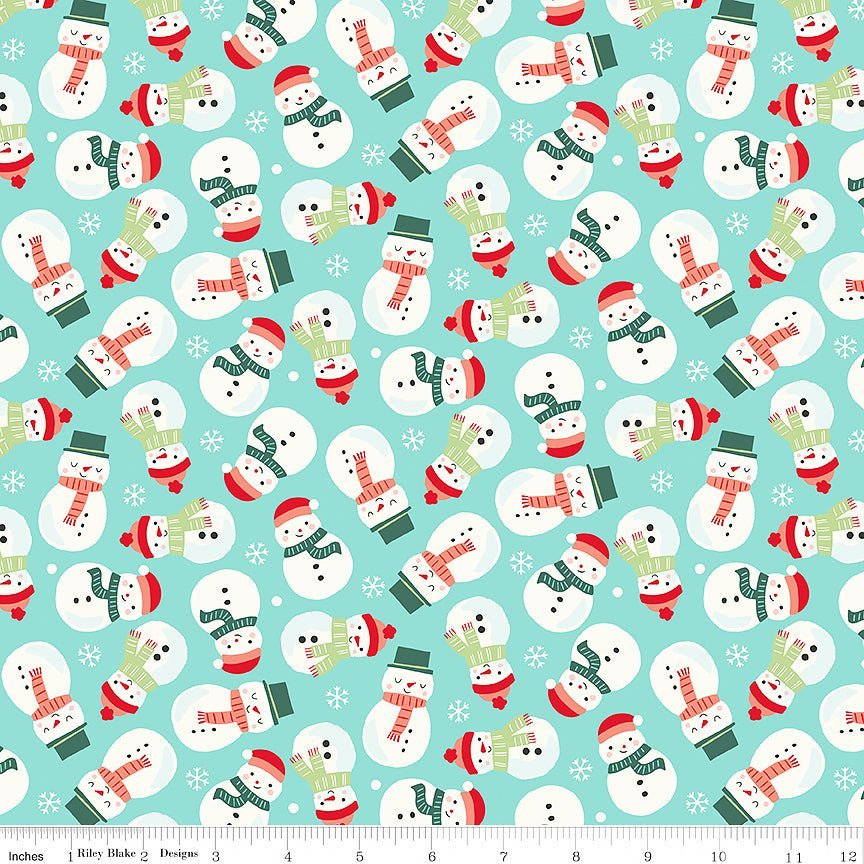 The North Pole Flannel Snowmen Aqua – Remnant 27″ × 44″ - Riley Blake from Fort Worth Fabric Studio