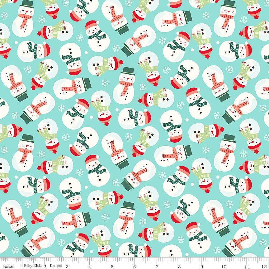 The North Pole Flannel Snowmen Aqua – Remnant 27″ × 44″