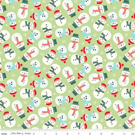 The North Pole Flannel Snowmen Honeydew – Remnant 20" × 44" - Riley Blake from Fort Worth Fabric Studio