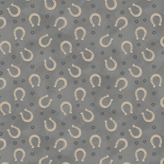 Tiny Trots Horseshoes Gray - Henry Glass from Fort Worth Fabric Studio