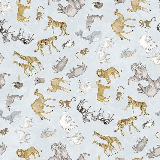 Two by Two Small Animal Toss Pale Blue Multi - Northcott from Fort Worth Fabric Studio