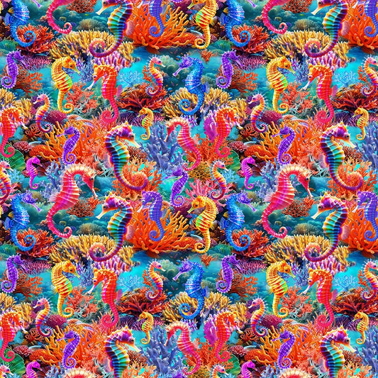 Underwater Paradise Sea Horses Coral - Timeless Treasures from Fort Worth Fabric Studio