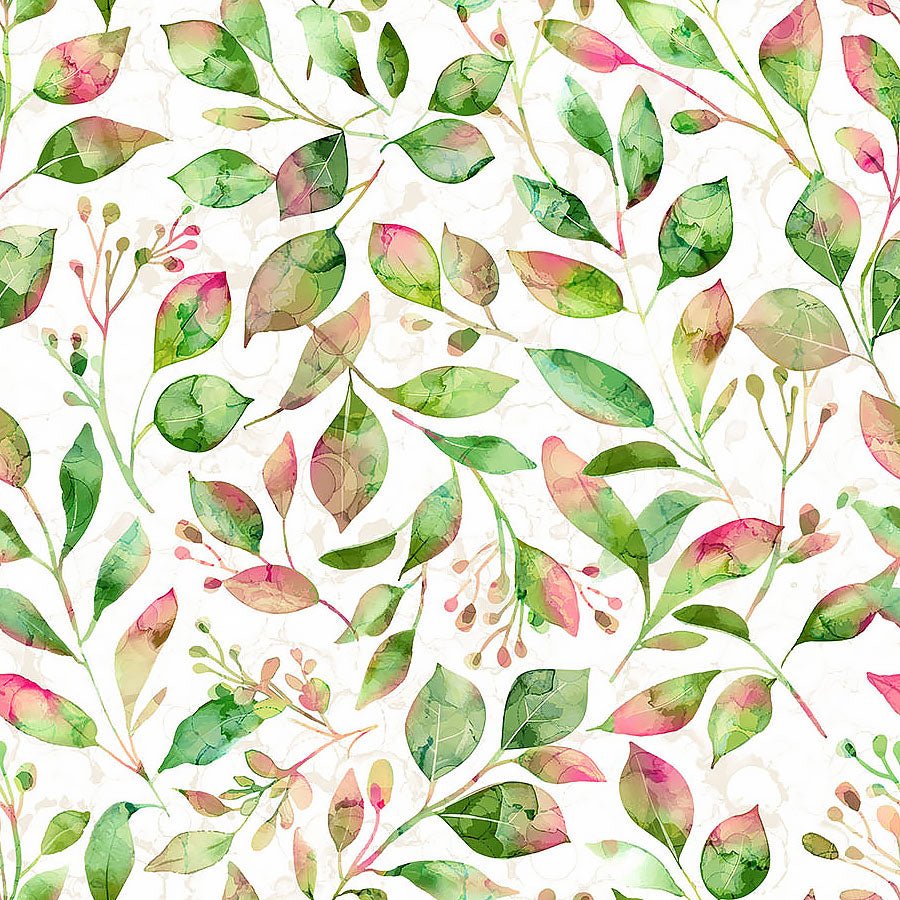 Veranda Leaf Trail White Multi – Remnant 51″ × 44″