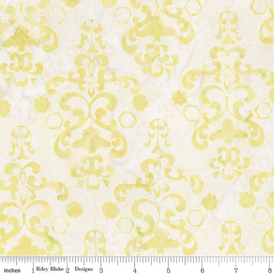 Watercolor Daisies Batiks Damask Parmesan - Riley Blake from Fort Worth Fabric Studio