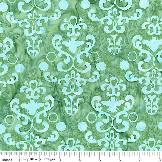 Watercolor Daisies Batiks Damask Winter Mint - Riley Blake from Fort Worth Fabric Studio