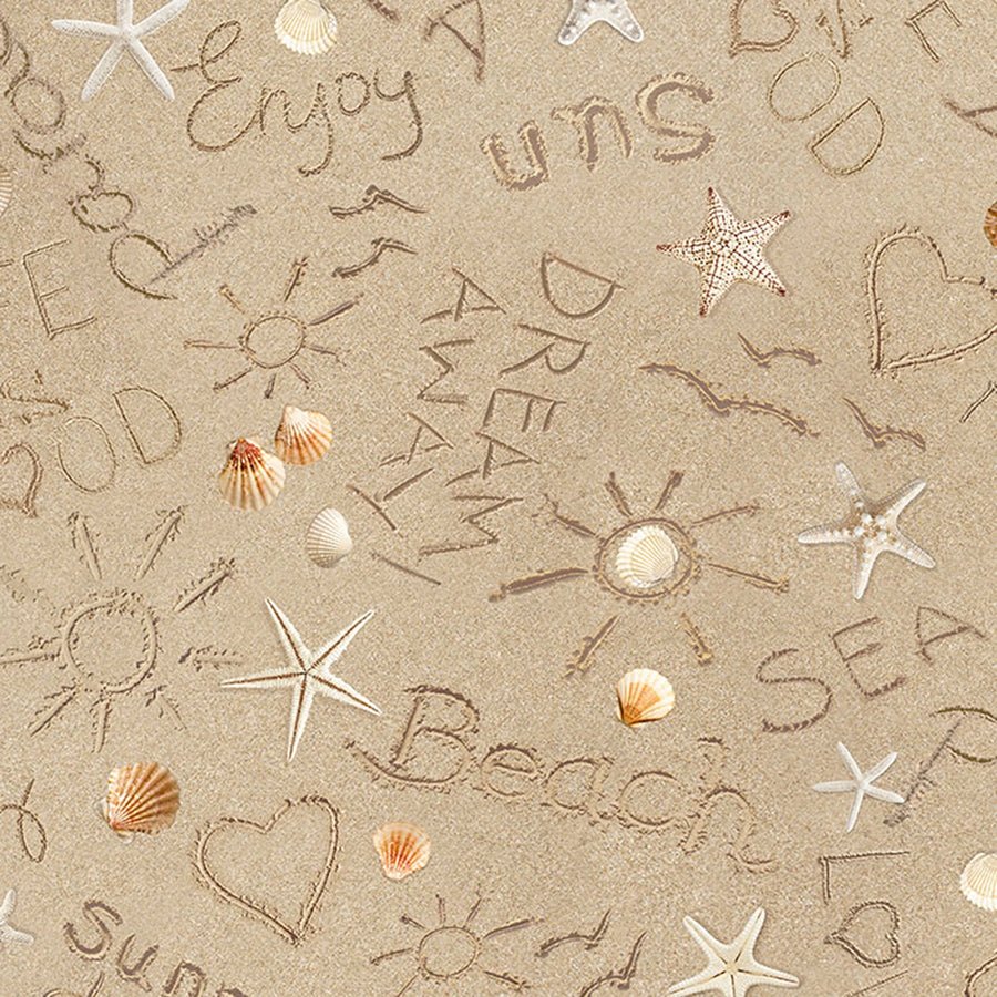 Water's Edge Writings Sand - Timeless Treasures from Fort Worth Fabric Studio