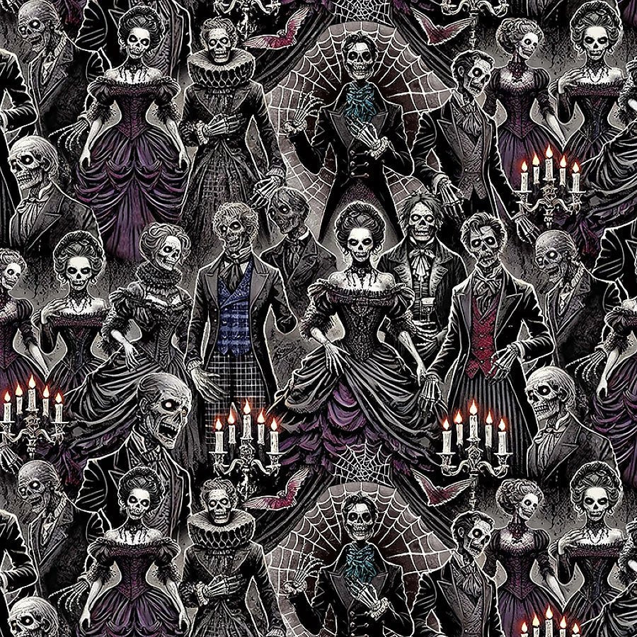 Wicked Willow Day of Dead Gala Grey - Timeless Treasures from Fort Worth Fabric Studio