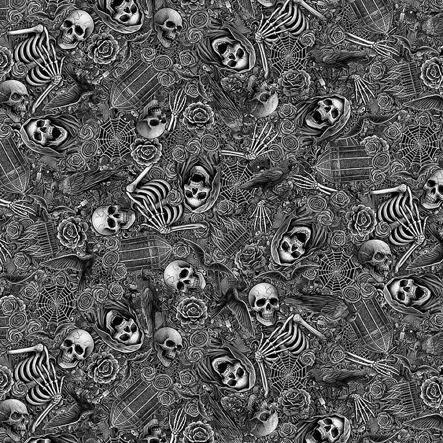 Wicked Willow Gothic Halloween Motifs Charcoal - Timeless Treasures from Fort Worth Fabric Studio