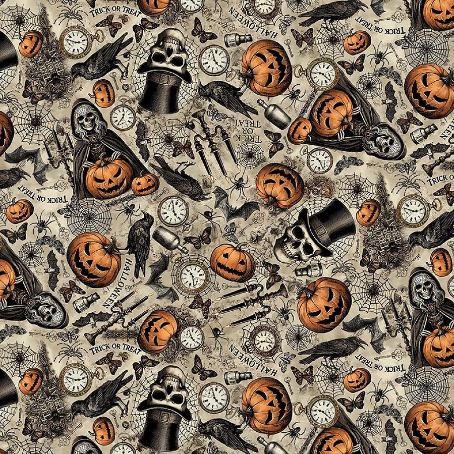 Wicked Willow Halloween Icons Taupe – Remnant 35″ × 44″