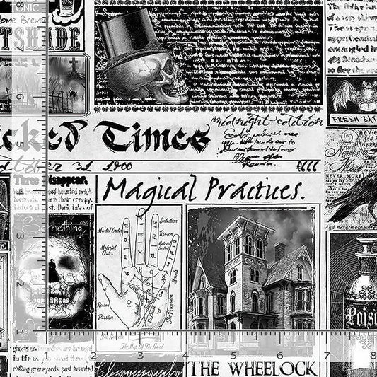 Wicked Willow Time Newspaper White - Timeless Treasures from Fort Worth Fabric Studio