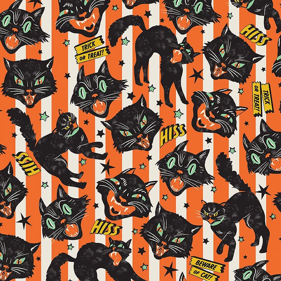 Wicked Willow Trick or Treat Cats Orange - Timeless Treasures from Fort Worth Fabric Studio