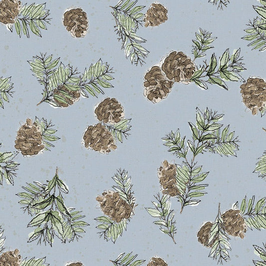 Wildwood Pine Cones Slate - Clothworks from Fort Worth Fabric Studio