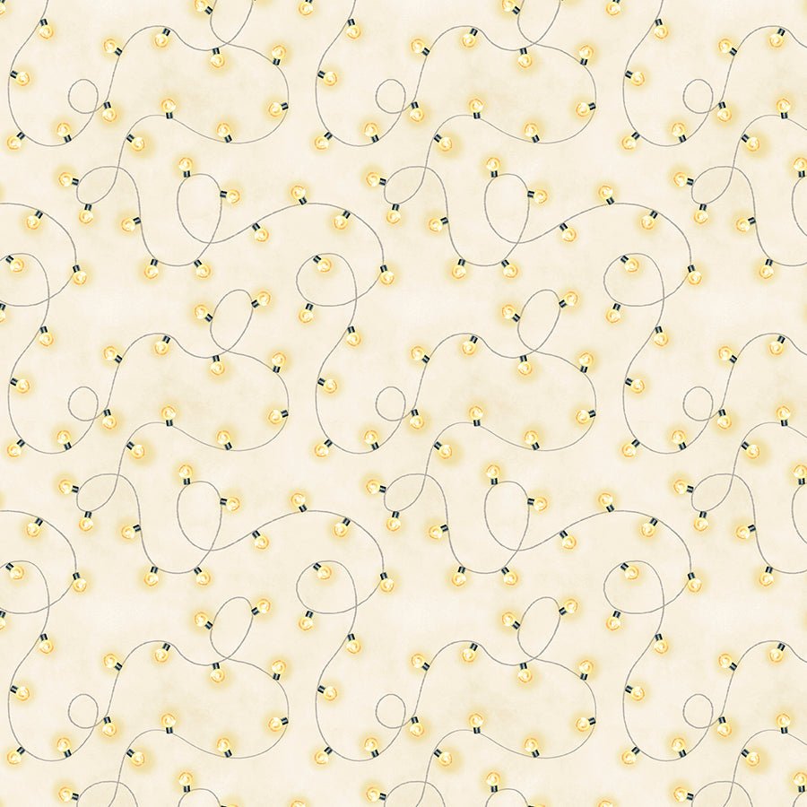 Wilmington Evergreen Escape String Lights All Over Sand 1 Yard Cut - Wilmington Prints from Fort Worth Fabric Studio