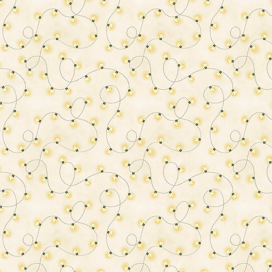 Wilmington Evergreen Escape String Lights All Over Sand 1 Yard Cut - Wilmington Prints from Fort Worth Fabric Studio