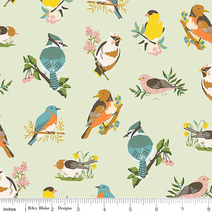 Winged Medley Birds Sage – Remnant 16″ × 44″ - Riley Blake from Fort Worth Fabric Studio