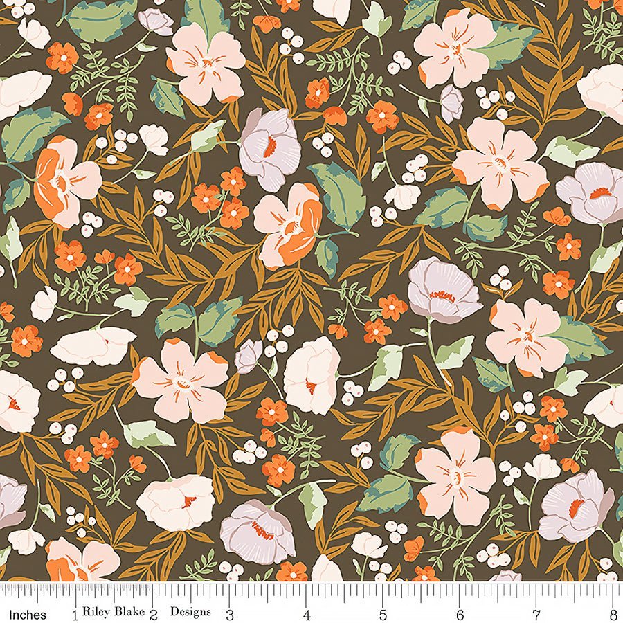 Winged Medley Boho Blooms Brown – Remnant 9" × 44" - Riley Blake from Fort Worth Fabric Studio