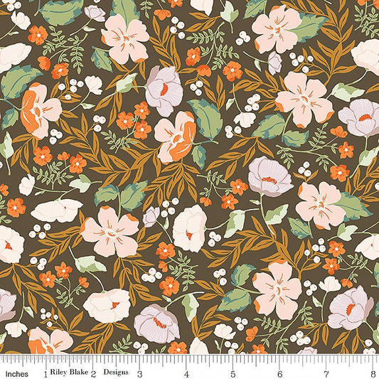 Winged Medley Boho Blooms Brown – Remnant 9" × 44" - Riley Blake from Fort Worth Fabric Studio