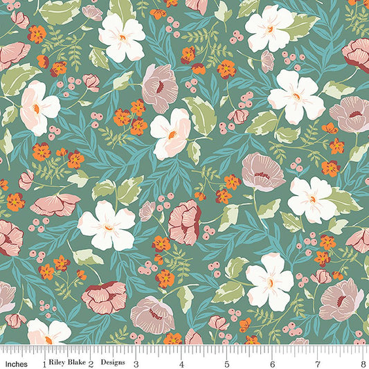 Winged Medley Boho Blooms Teal - Riley Blake from Fort Worth Fabric Studio