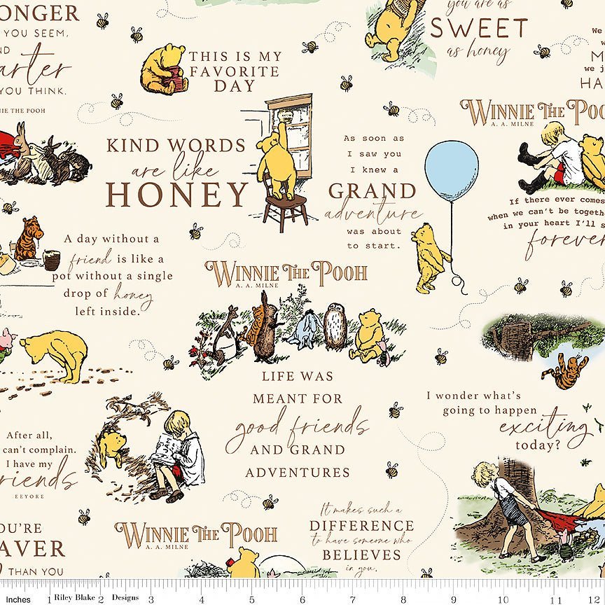 Winnie the Pooh Flannel Quotes Cream – Remnant 32″ × 44″ - Riley Blake from Fort Worth Fabric Studio