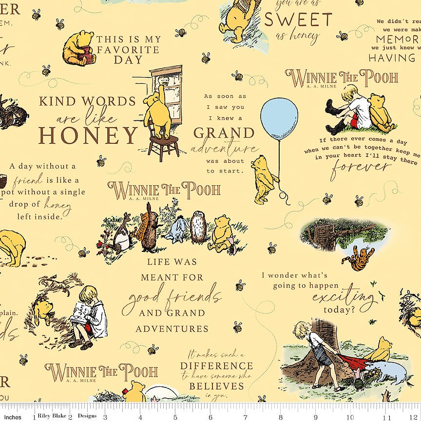 Winnie the Pooh Flannel Quotes Sunshine - Riley Blake from Fort Worth Fabric Studio