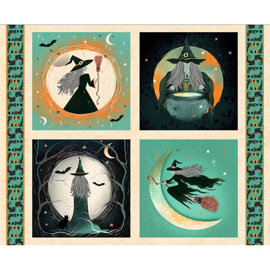 Witchy Wicked 36" Witch Block Panel Cream - Blank Quilting from Fort Worth Fabric Studio