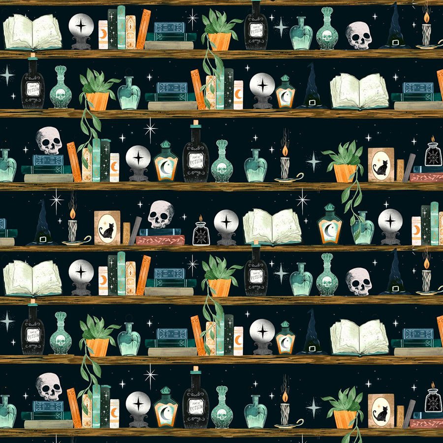 Witchy Wicked Bookshelf Black - Blank Quilting from Fort Worth Fabric Studio