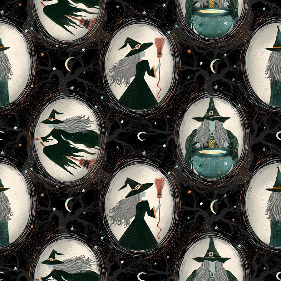 Witchy Wicked Witch Cameos Black - Blank Quilting from Fort Worth Fabric Studio