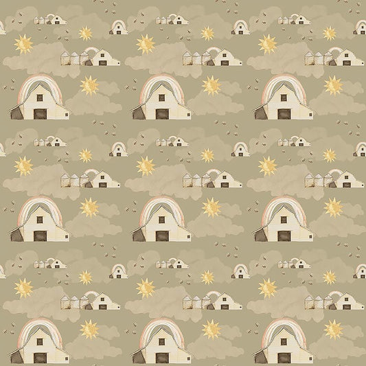 You Are My Sunshine Barn & Rainbow Light Green - Henry Glass from Fort Worth Fabric Studio